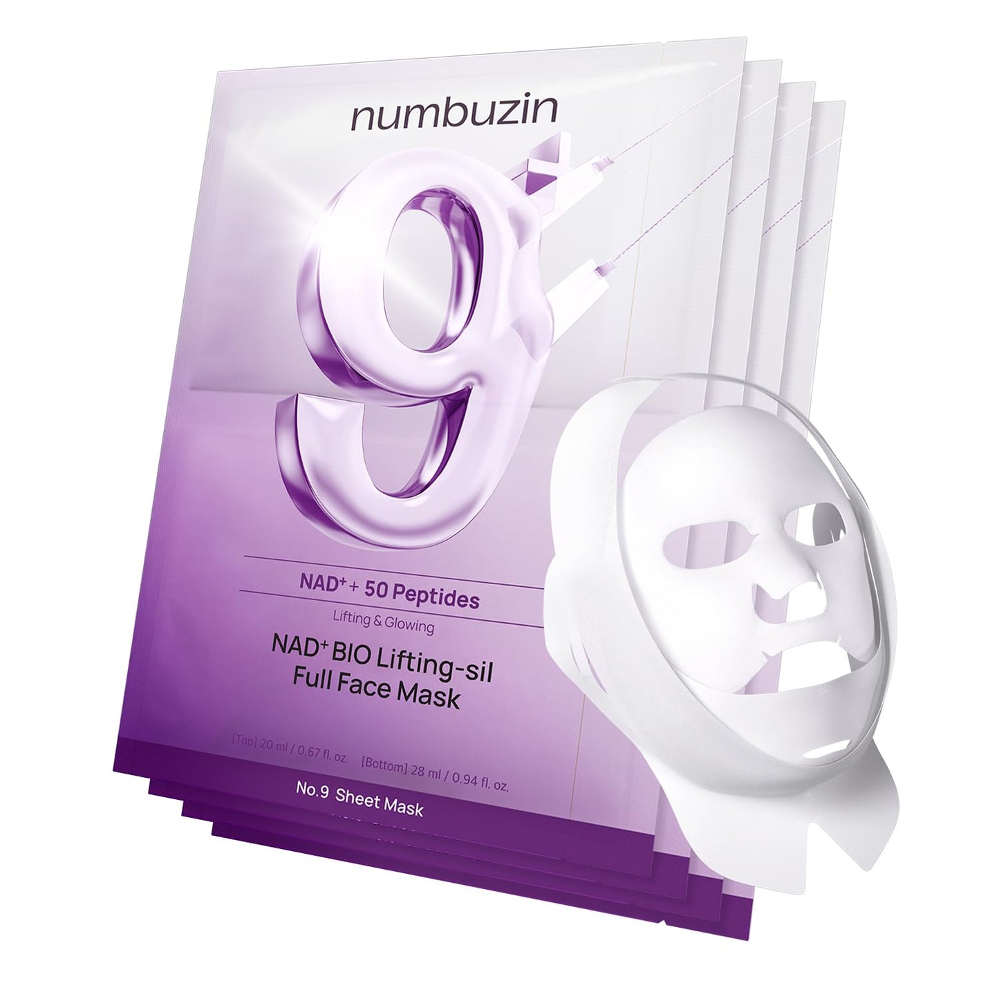 numbuzin No.9+ NAD+ BIO Lifting Full Face Mask, Peptide & Collagen Two-Piece Firming Mask for a Smooth, Defined-Looking Skin Finish,+ Lifting Band - 1 sheet