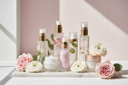 Clean beauty ingredients guide showing natural skincare products and formulations