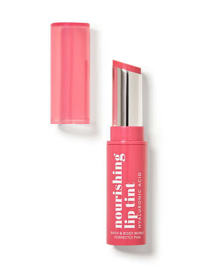Pink lip tint with a white background