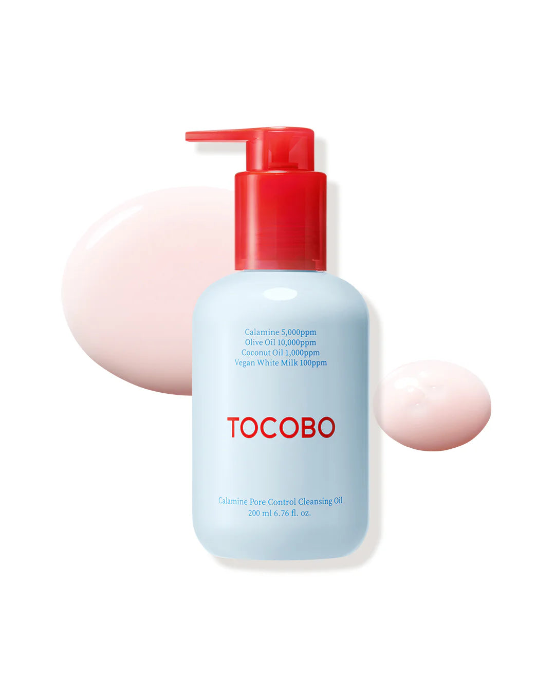 Tocobo cleansing oil bottle with red pump on a white background