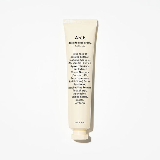 Tube of Abib Jericho rose crème on a white background