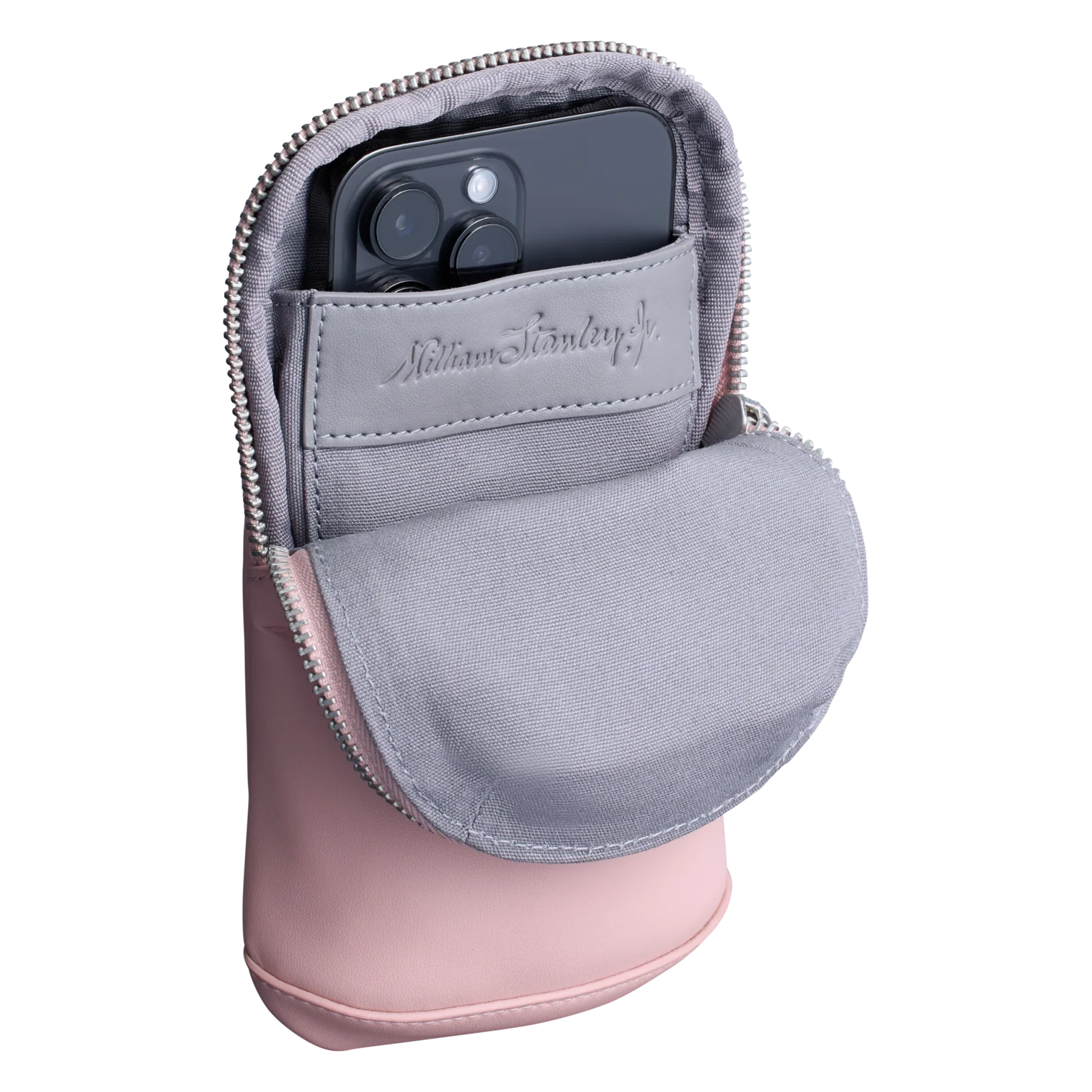 Pink and gray phone case with 'William Sharp' branding on a white background