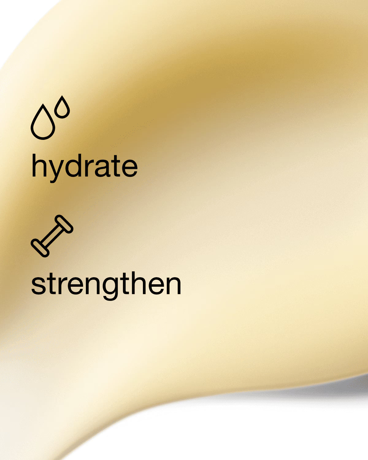 Gold background with 'hydrate' and 'strengthen' text on a white border