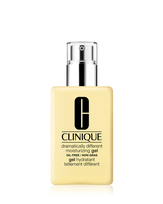 Clinique moisturizing gel bottle on a white background